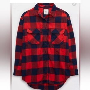 Aerie Red Navy Plaid Oversized Flannel Size Extra small Soft Cozy